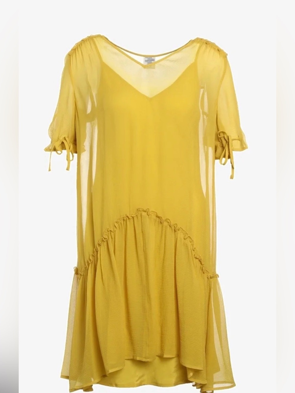 Baum und pferdgarten silk sheer Yellow V-Neck Ruffle mini dress Dress size 10